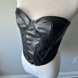 Chic Black Faux Leather Corset Top
